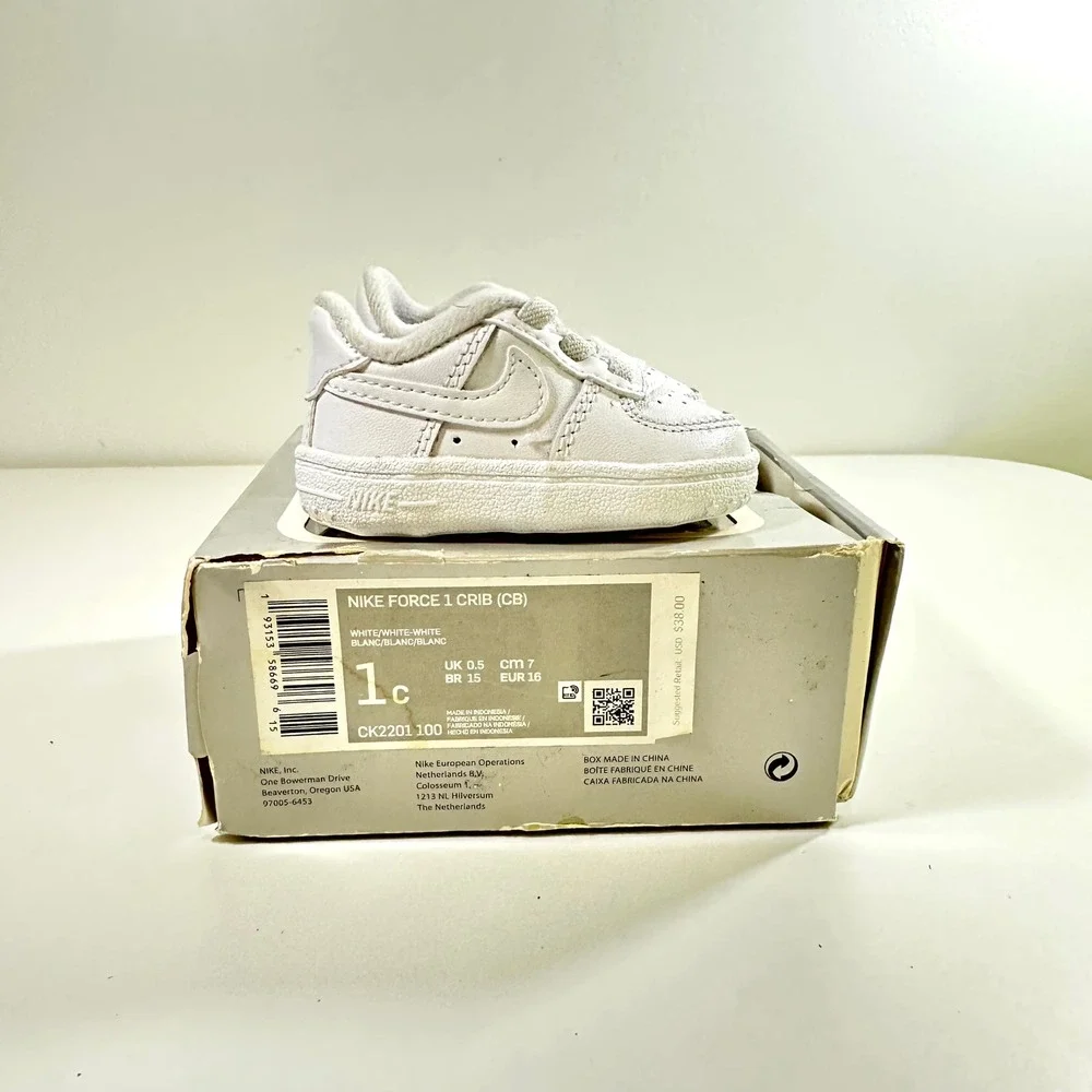 Nike Force 1 Crib CB White White White‎ Infant Sneakers 1c CK2201-100